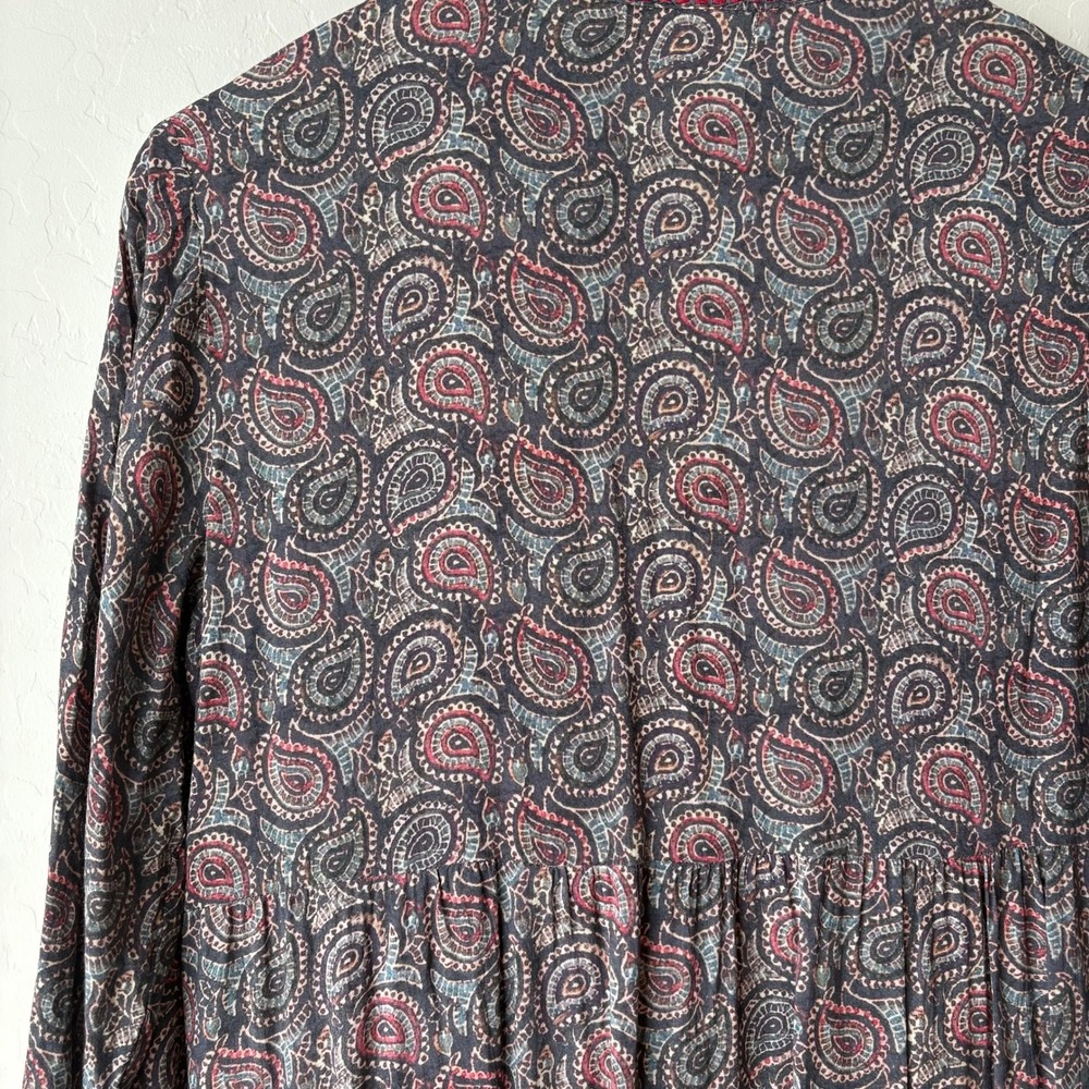 Maison Hotel Embroidered Paisley Tiered Midi Dress Long Sleeve Size XS - Picture 8 of 10